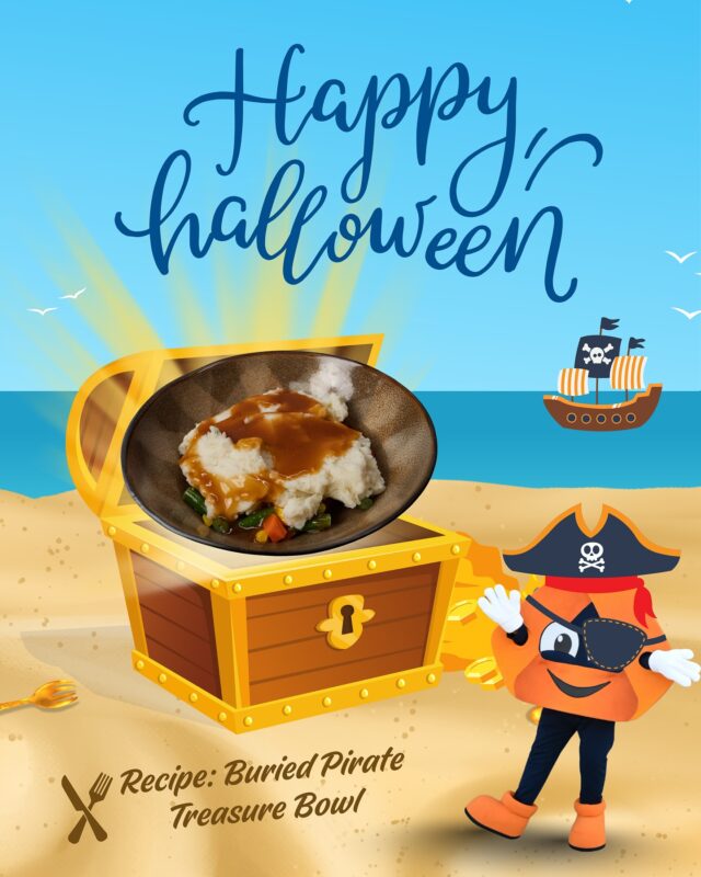 Happy Halloween! 🎃 Set sail for flavor and fun with our Buried Pirate Treasure Bowl! Hidden veggies, golden mashed potatoes, and savory kielbasa make this treasure worth hunting for. ⚓️🍴 

🔗Click the link in our bio for the full recipe and K-12 nutrition insights! 

#HalloweenEats #AffinityGroup #K12Nutrition #BuriedTreasureBowl