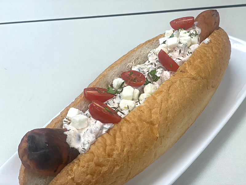 Grecian Graduate picnic foot long hot dog recipe