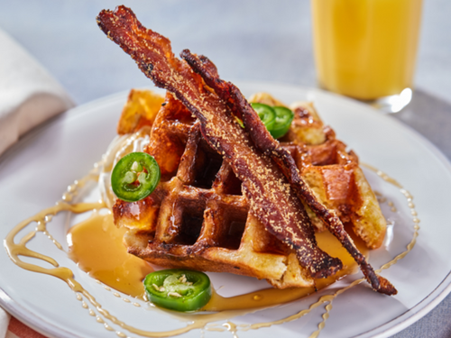 Cornbread Waffle with Candied Bacon Recipe